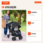 Carrinho de Bebé Duplo Dobrável com Assentos, Dossel e Arnês de 5 Pontos — Infografia PT (em utilização)