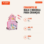 Ensemble Valise et Sac à Dos Enfant avec Roues et Poignée Télescopique – Rose — Infografia PT (medidas)