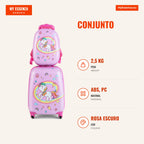 Conjunto de 2 Bagagens de Mão Infantis com Mala Rígida e Mochila – Rosa Escuro — Infografia PT (medidas)