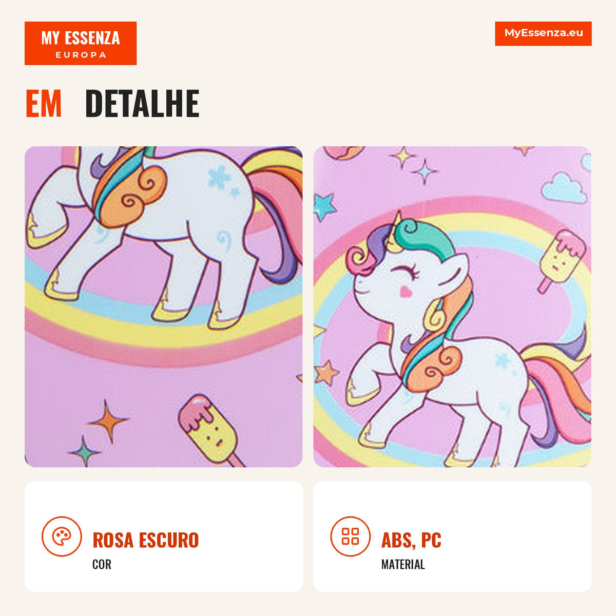 Conjunto de 2 Bagagens de Mão Infantis com Mala Rígida e Mochila – Rosa Escuro — Infografia PT (detalhe)