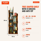 Estante em Forma de Árvore com 8 Prateleiras e Dispositivo Antivuelco 50x25x145 cm — Infografia EN (medidas)