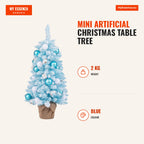 Mini Sapin de Noël Artificiel de Table 90 cm avec Décoration Préinstallée – Bleu — Infografia EN (medidas)