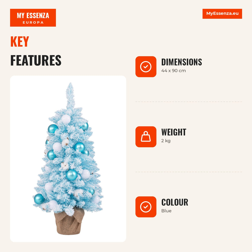 Mini Sapin de Noël Artificiel de Table 90 cm avec Décoration Préinstallée – Bleu — Infografia EN (vantagens)