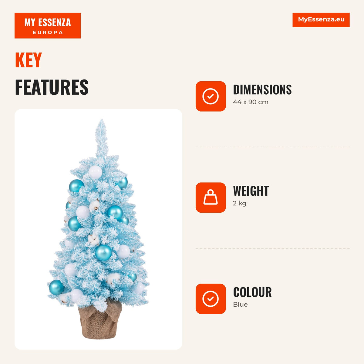 Mini Sapin de Noël Artificiel de Table 90 cm avec Décoration Préinstallée – Bleu — Infografia EN (vantagens)