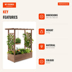 Jardinière surélevée avec treillis et trous de drainage 100 x 44 x 113,5 cm – Marron — Infografia EN (vantagens)