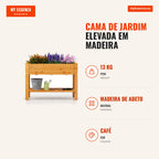 Cama de Jardim Elevada em Madeira 120x60x80 cm com Estante e Drenagem — Infografia PT (medidas)