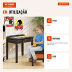 Conjunto de Mesa e Cadeira para Crianças com Secretária e Armazenamento – Café — Infografia PT (em utilização)