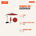 Guarda-sol Excêntrico 3x3m com 40 Luzes LED Solares Base Incluída Toldo Impermeável e Manivela — Infografia PT (medidas)