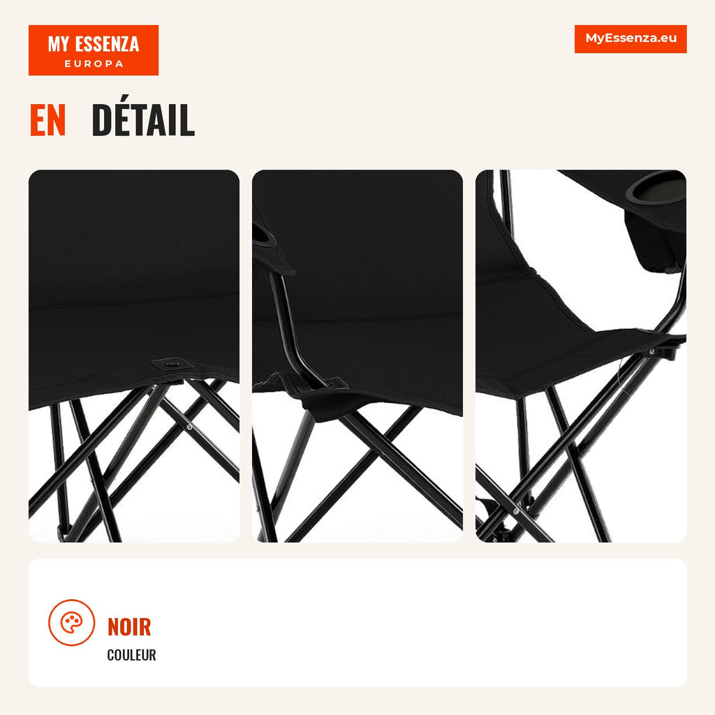 Double Camping Chair with Cup Holders and Carry Bag — Infografia FR (detalhe)