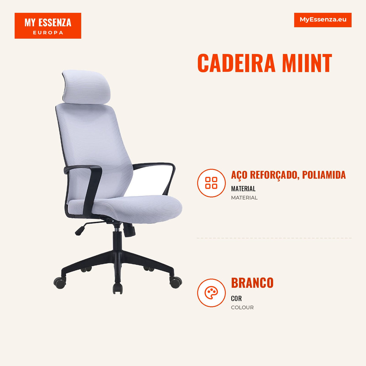 Cadeira Miint — Branco — Infografia PT (medidas)