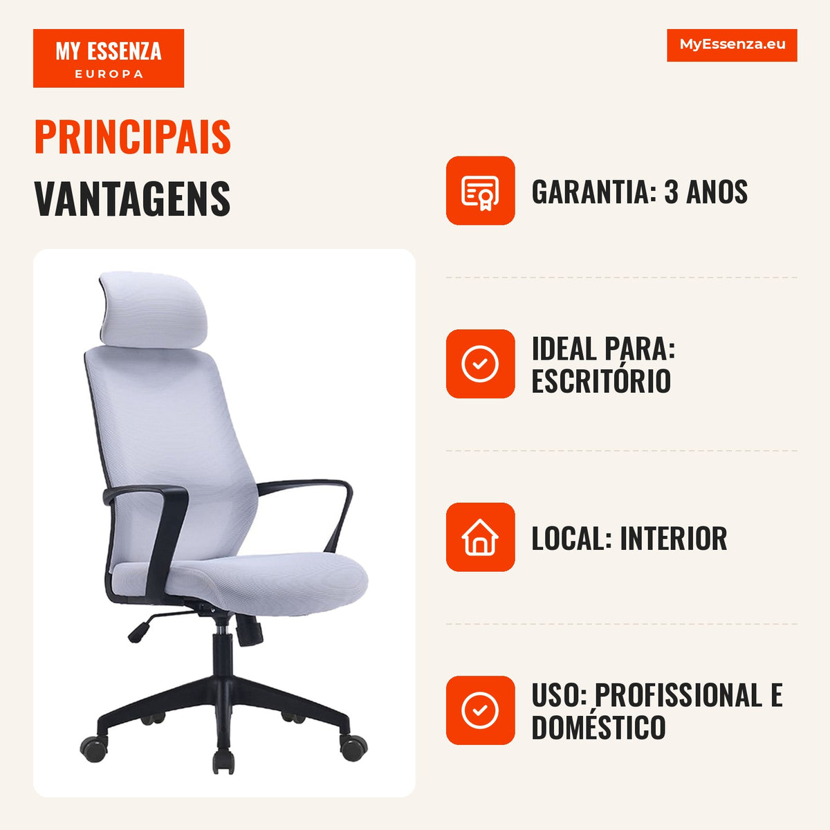 Cadeira Miint — Branco — Infografia PT (vantagens)