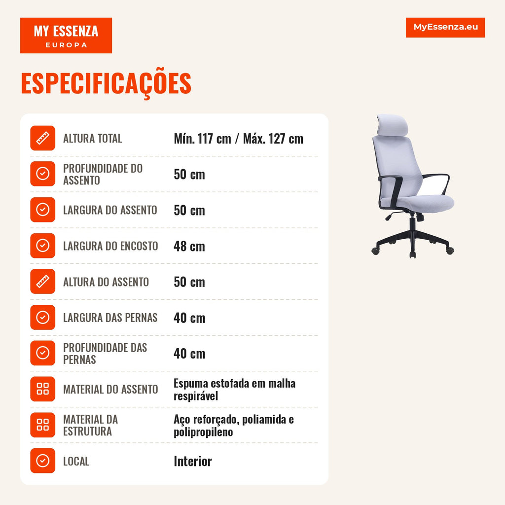 Cadeira Miint — Branco — Infografia PT (especificações)