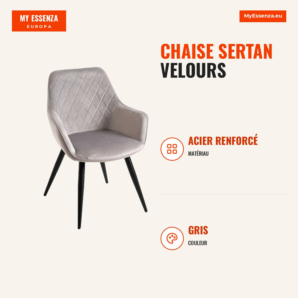 Sertan Velvet Chair — Grey — Infografia FR (medidas)