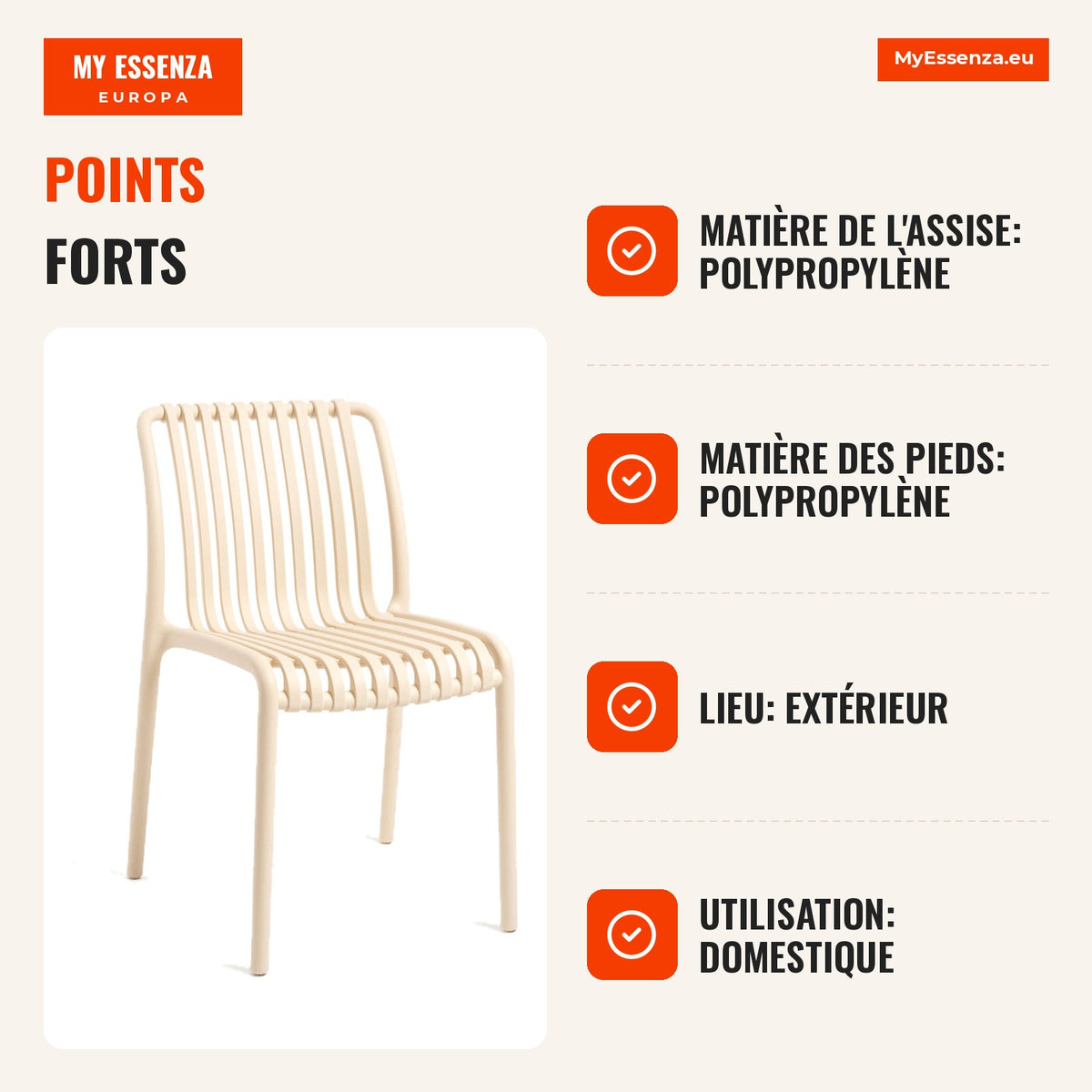 Cadeira Donwa — Beige — Infografia FR (vantagens)