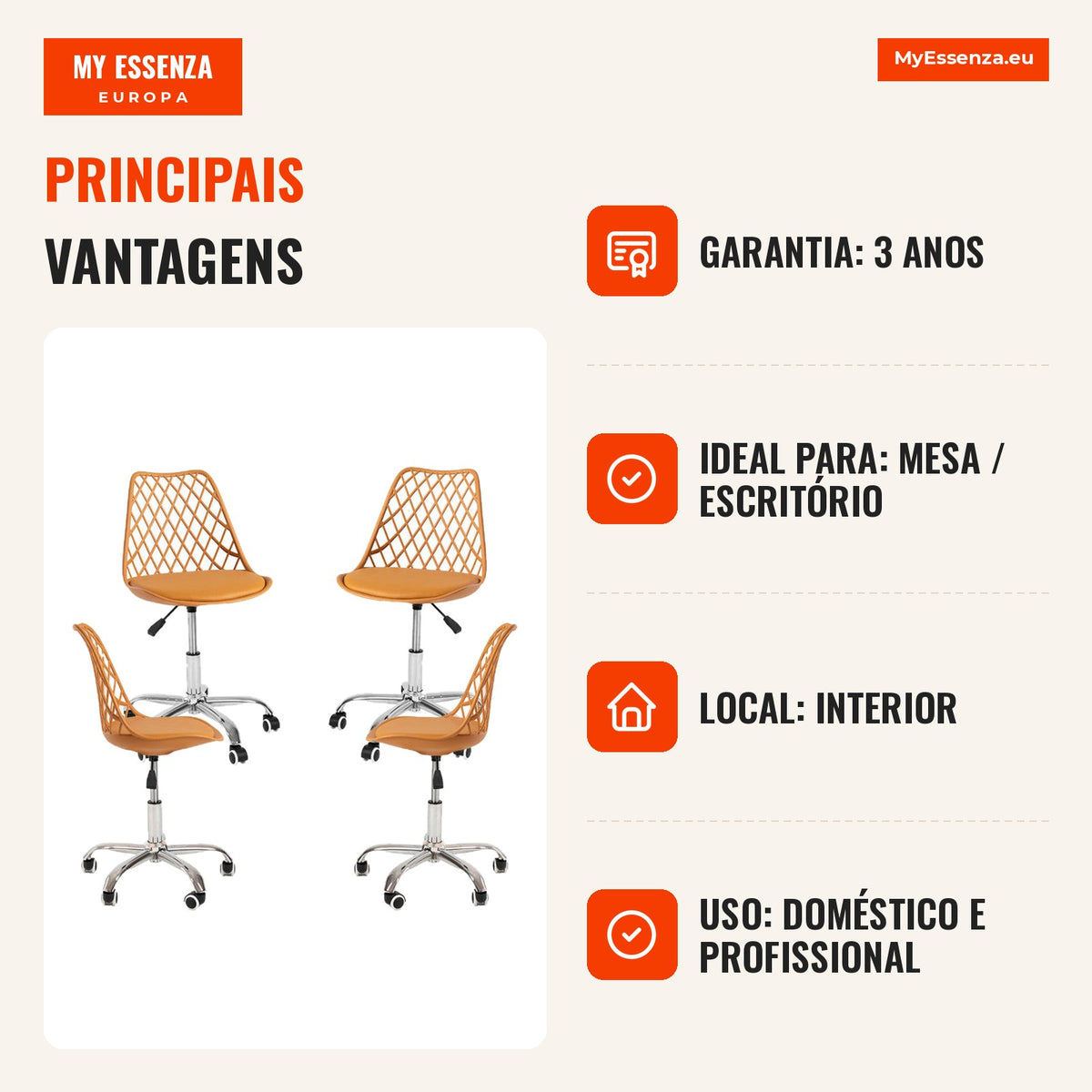 Pack of 4 Mani Office Chairs — Mustard — Infografia PT (vantagens)