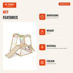 Juguete Parque Infantil para Interior 6 en 1 con Barras Tobogán Cuerda Escaleras de Madera — Infografia EN (vantagens)