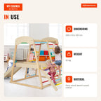 Juguete Parque Infantil para Interior 6 en 1 con Barras Tobogán Cuerda Escaleras de Madera — Infografia EN (em utilização)