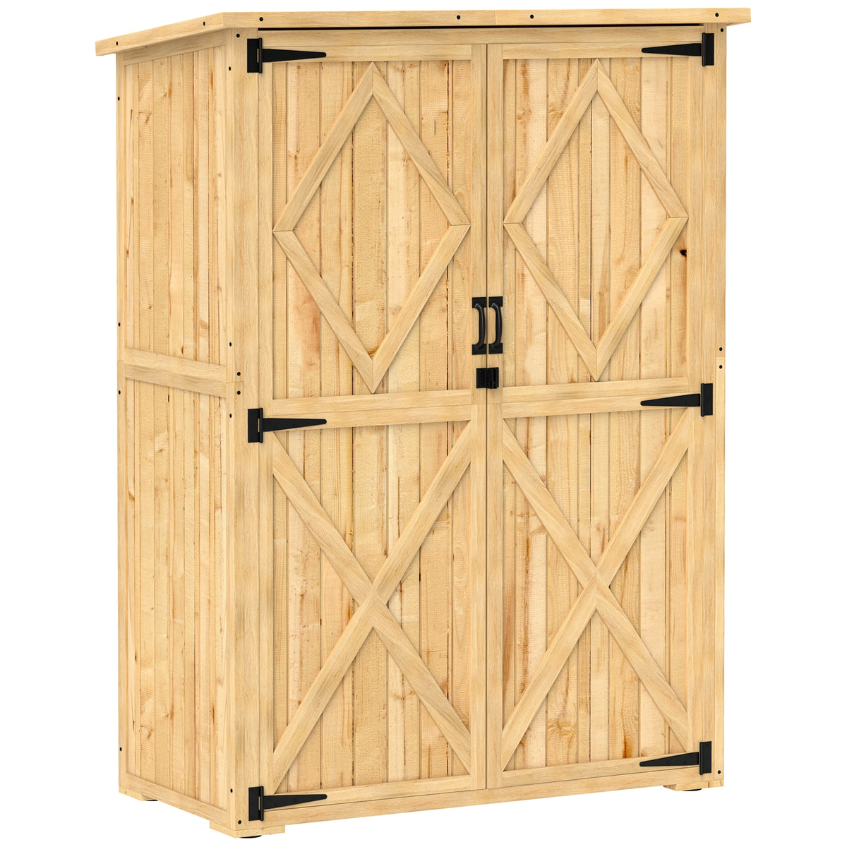 Abrigo de Armazenamento para Jardim Casinha de Madeira para Ferramentas e Equipamentos de Jardim Telhado de Betume Portas Duplas Madeira de Abeto Castanho Claro — foto 1