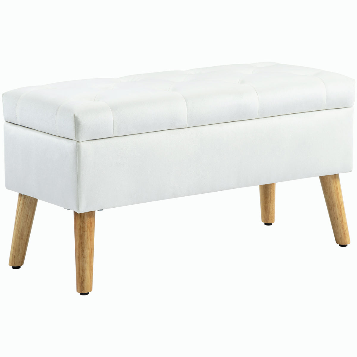 Banco estofado com arrumação, revestimento em veludo, pernas de madeira, para sala, quarto, corredor, 80 x 35 x 42 cm, Branco — foto 1
