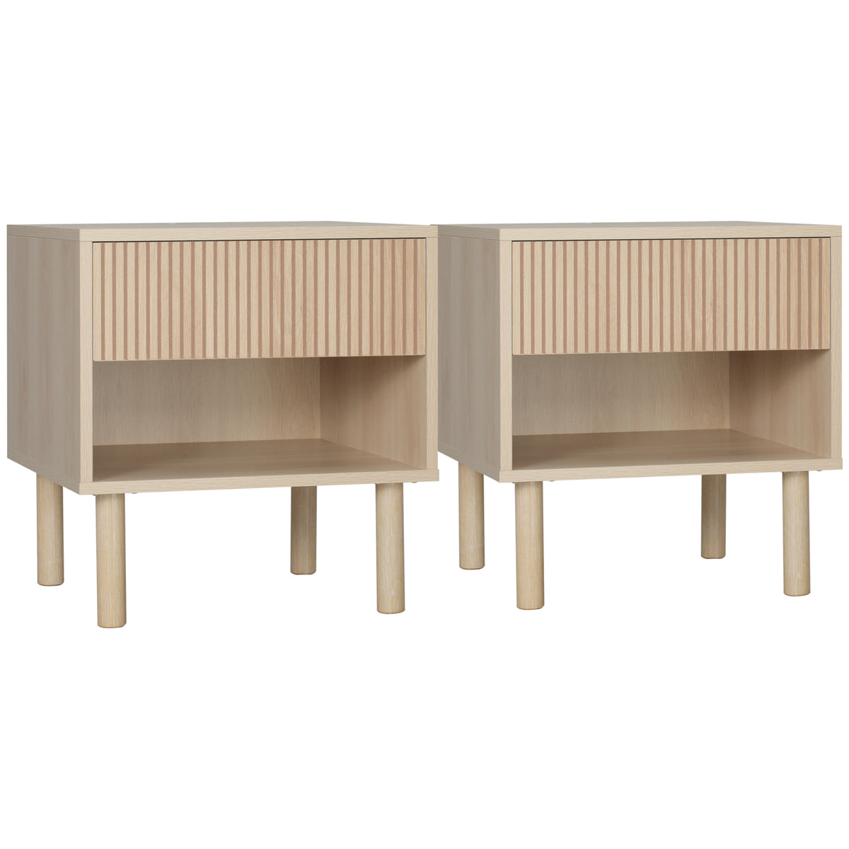 Conjunto de 2 Mesas de Cabeceira Mesa de Cabeceira com Gavetas e Prateleiras Estilo Moderno 47x47x50 cm Madeira Natural — foto 1