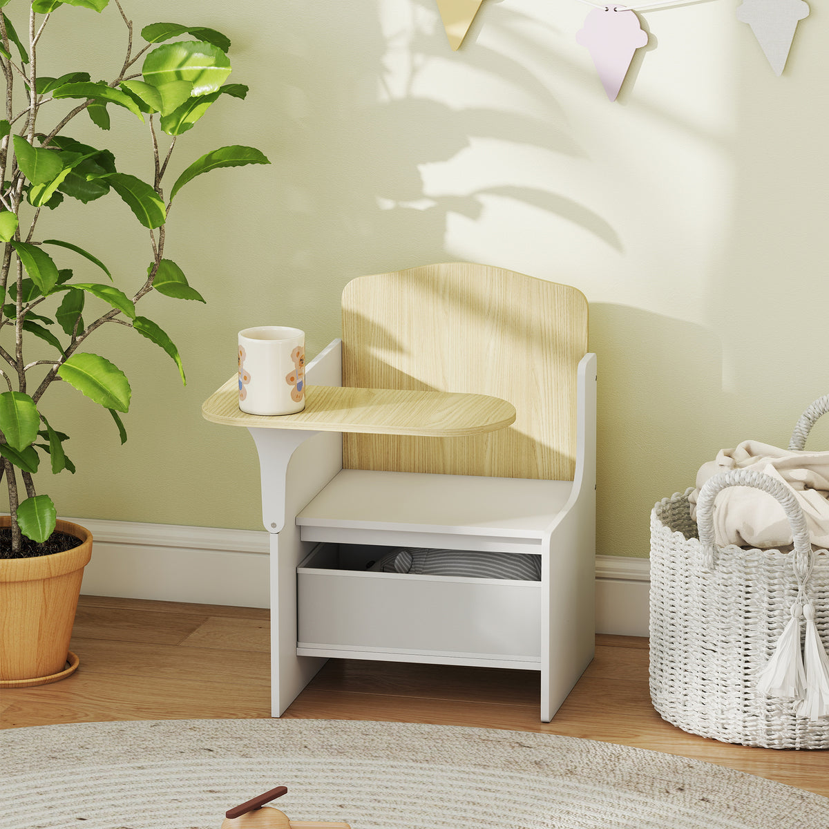Mesa e Cadeira para Crianças com Cesto de Arrumação Conjunto de Mesa de Atividades 2 em 1 para Desenho Leitura e Brincadeiras Branco — imagem 8
