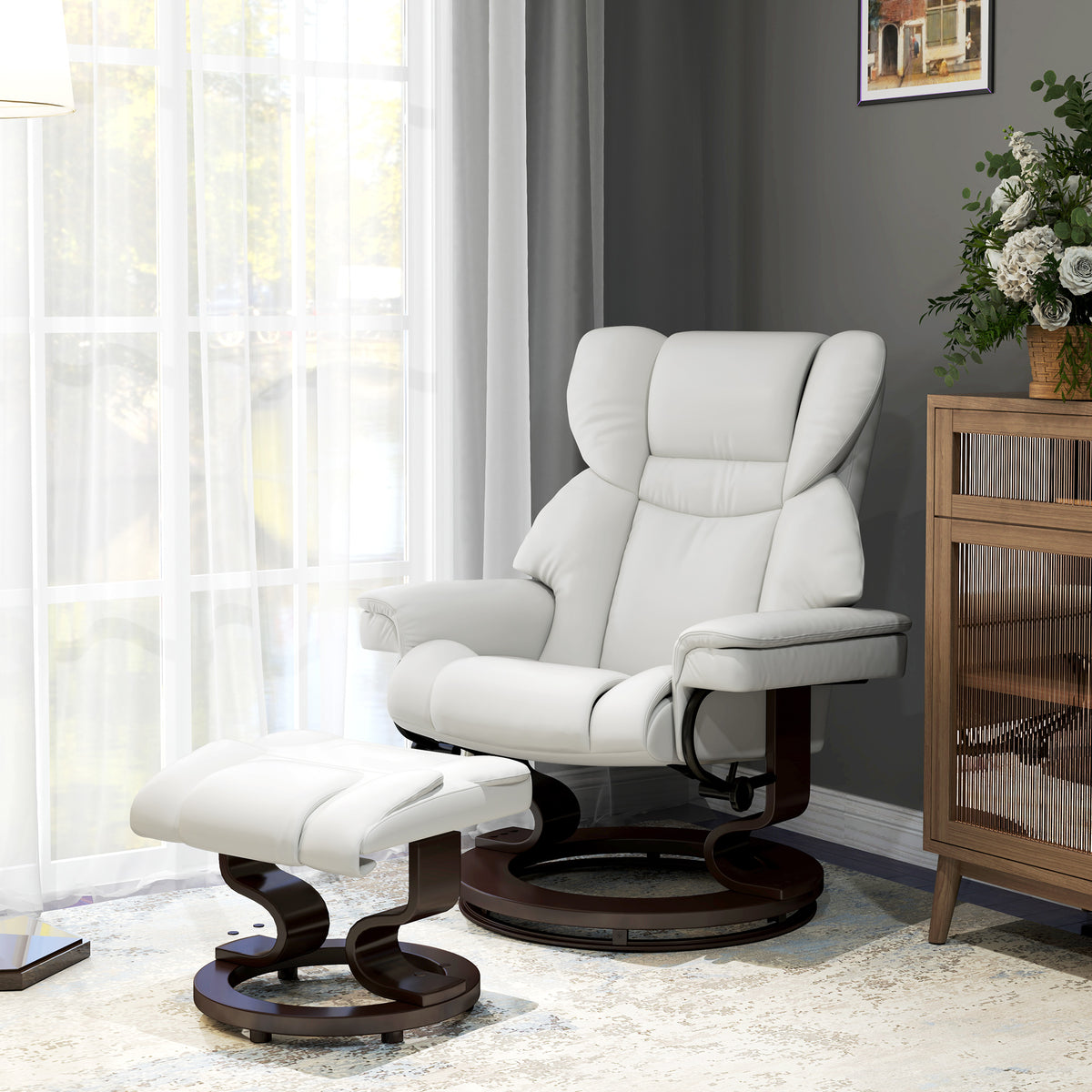 Poltrona relax com função de massagem e apoio para os pés, Poltrona reclinável, Couro sintético, 79 x 82 x 101 cm, Creme branco — imagem 3