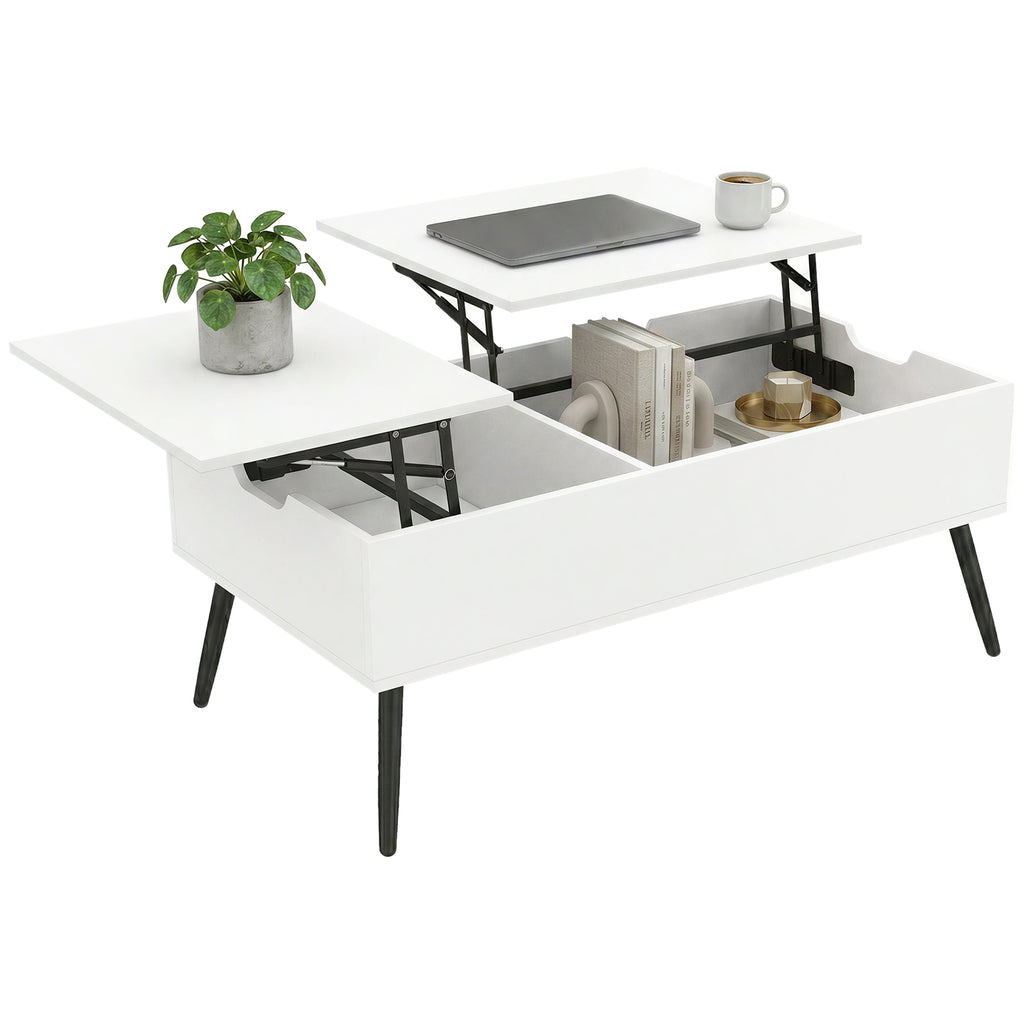 Mesa de Centro Elevatória com Tampo Duplo e Compartimento Oculto, Branco para Sala de Estar — imagem 6