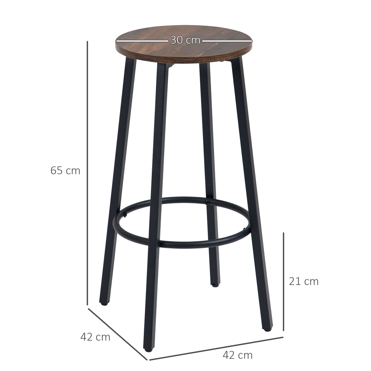 Conjunto de 2 banquetas em design industrial, Estrutura metálica, Apoio para os pés, 42 x 42 x 65 cm — foto 2