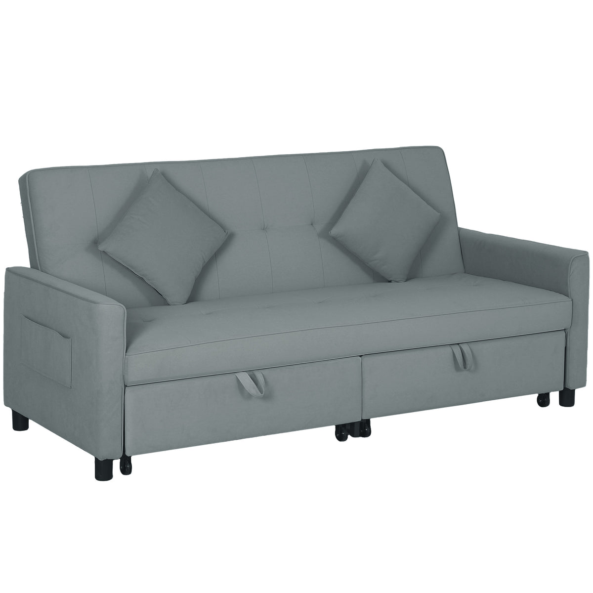 Sofá-cama, sofá de 3 lugares ajustável com função cama, sofá-cama com cama extensível, almofadas, Cinza — foto 1
