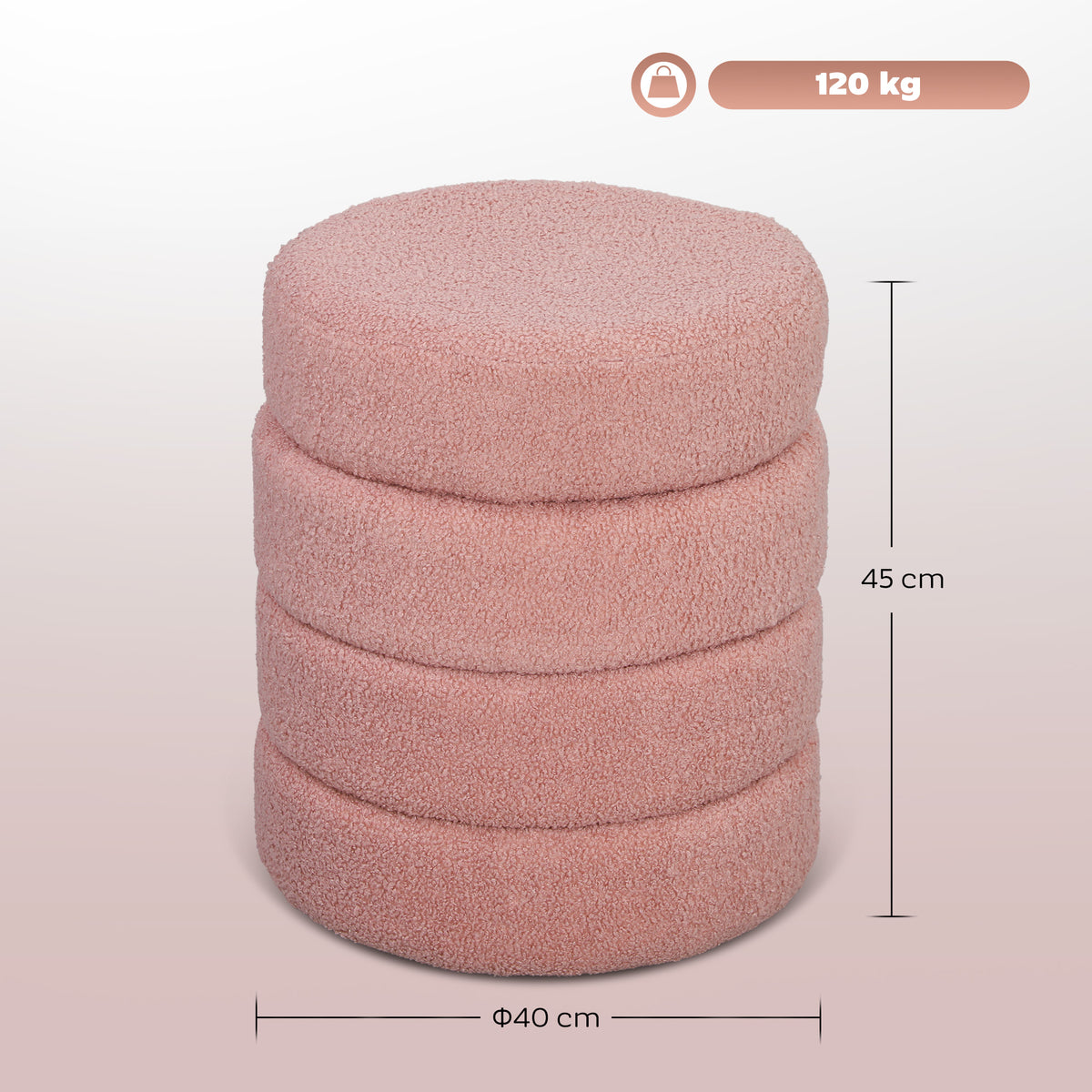 Banco Redondo Fleece Tipo Carneirinho até 120 kg Φ40x45 cm Rosa — foto 2