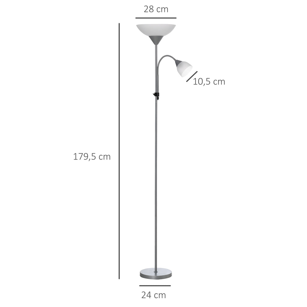 Candeeiro de Pé Candeeiro de Sala com 2 Cabeças Soquetes E27 e E14 Base em Metal Ø28x179,5H cm — foto 2