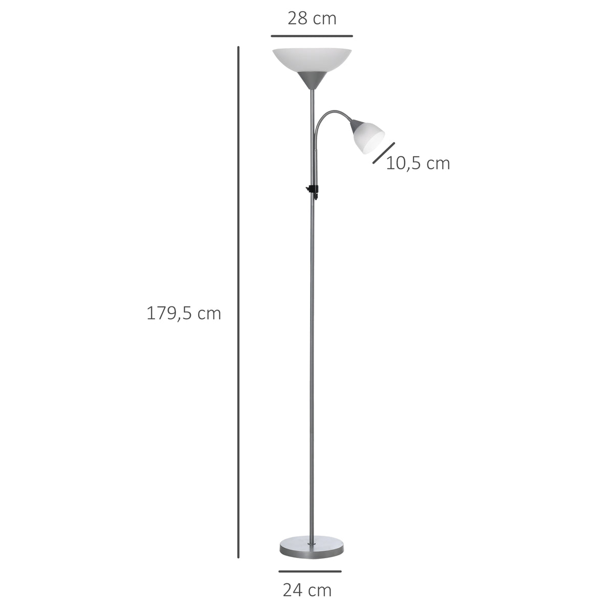 Candeeiro de Pé Candeeiro de Sala com 2 Cabeças Soquetes E27 e E14 Base em Metal Ø28x179,5H cm — foto 2