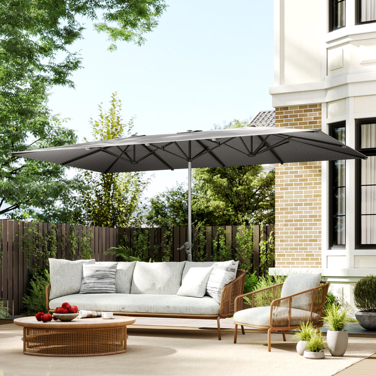 Guarda-Sol Duplo 451x264 cm com Manivela Poliéster 200 g/m² Cinza Escuro — imagem 3