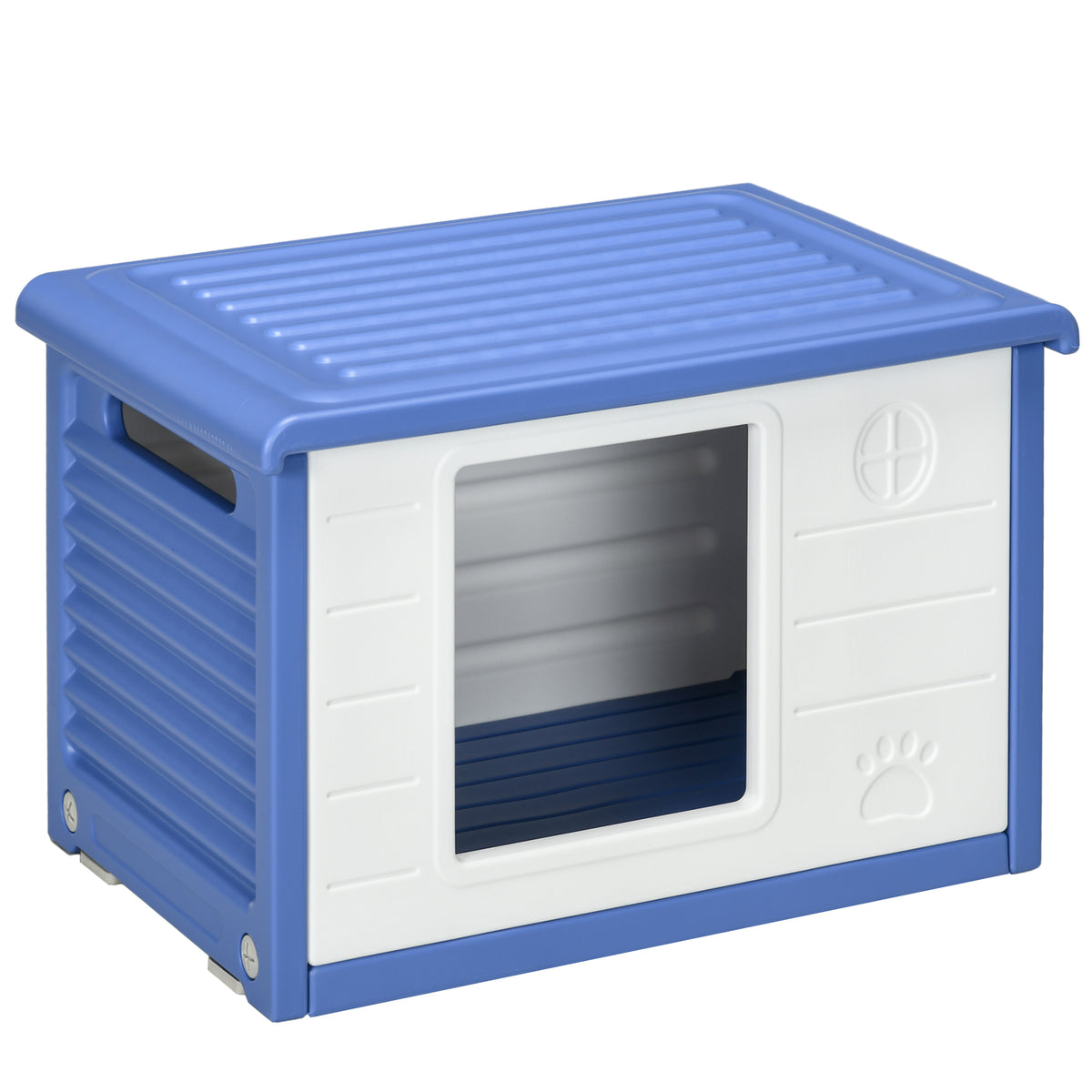 Casinha para Cães de Porte Pequeno para Exterior em PE com Entrada e 2 Aberturas Laterais 60x42x40 cm Azul e Branco — foto 1