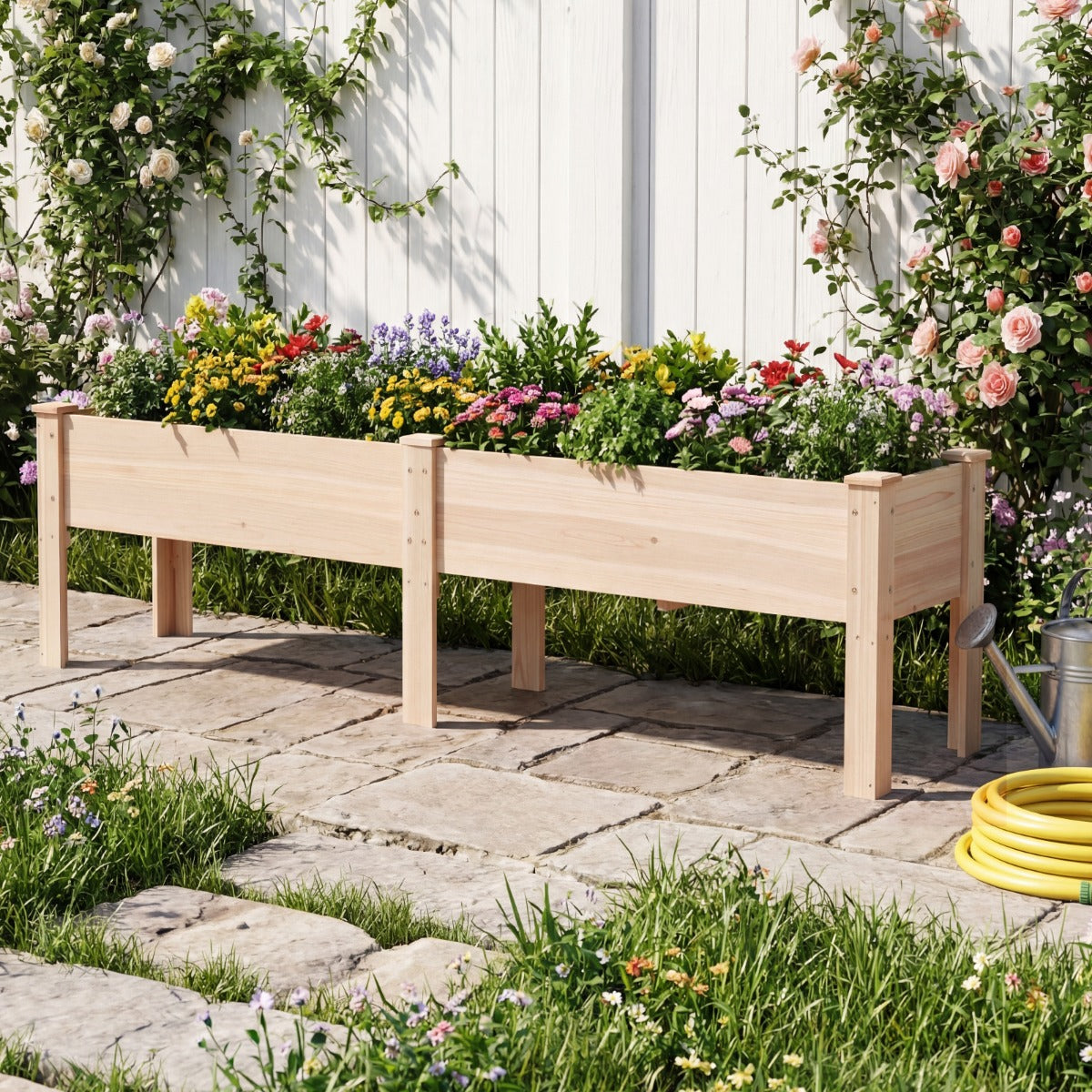 Jardineira Elevada de Madeira Rectangular com Drenagem para Horta Urbana — foto 4