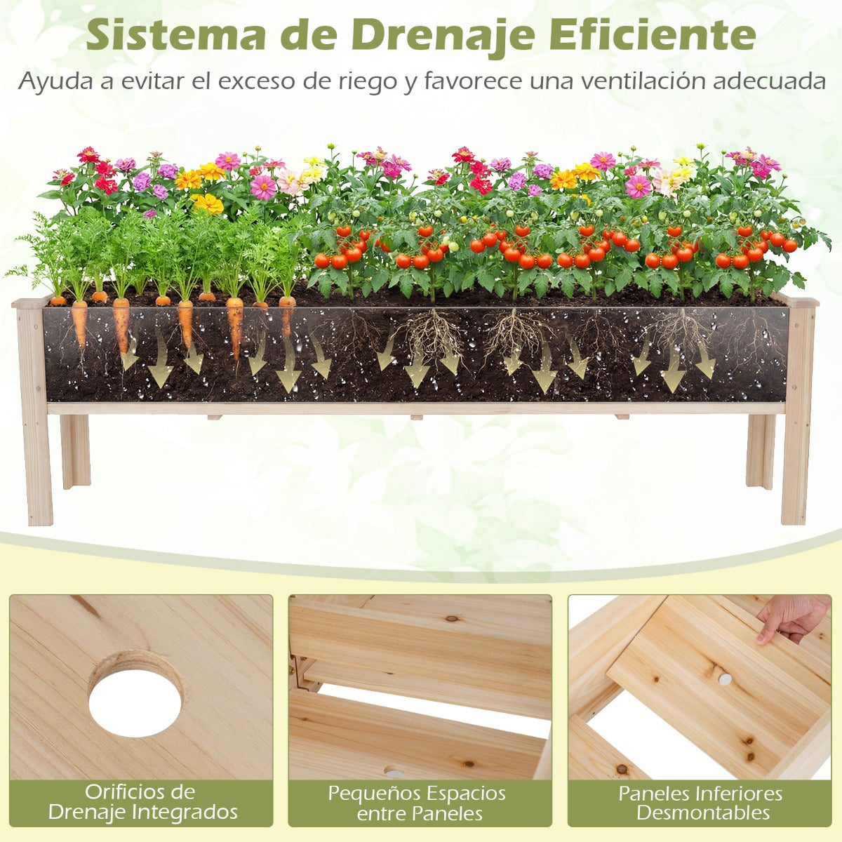 Jardineira Elevada de Madeira Rectangular com Drenagem para Horta Urbana — foto 6