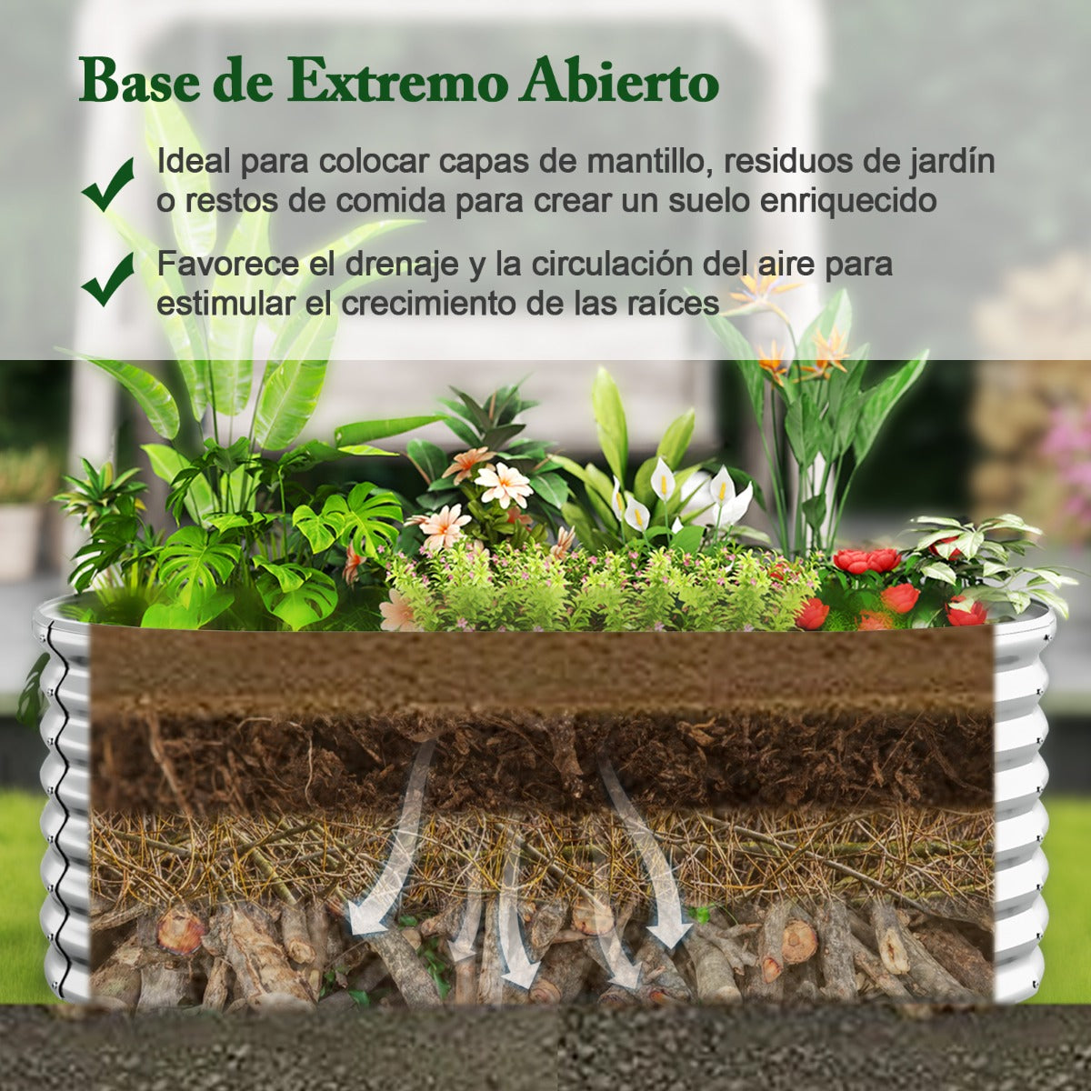 Jardinera Elevada de Metal para Jardim com Base Aberta e Grande Capacidade 710L Prateada — foto 4