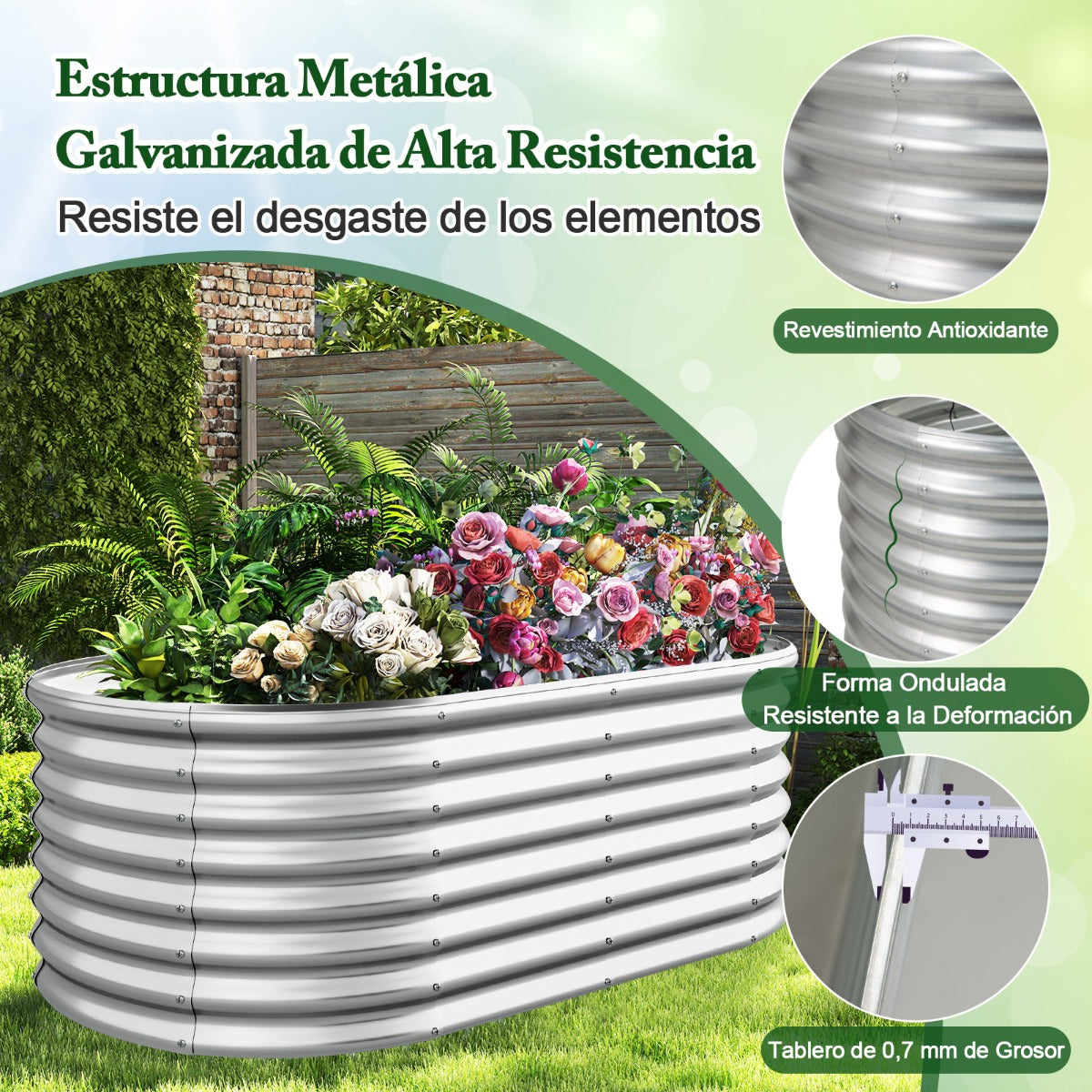 Jardinera Elevada de Metal para Jardim com Base Aberta e Grande Capacidade 710L Prateada — foto 5