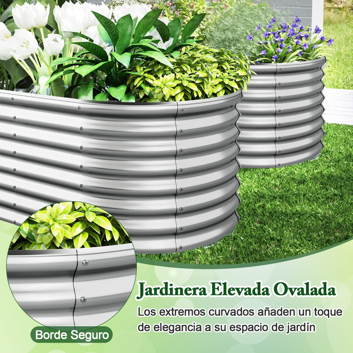 Jardinera Elevada de Metal para Jardim com Base Aberta e Grande Capacidade 710L Prateada — foto 7