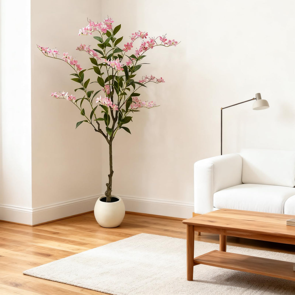 Jasmimeiro artificial 150 cm com ramos ajustáveis e vaso branco, decoração interior e exterior, rosa - rosa 150 cm — foto 2