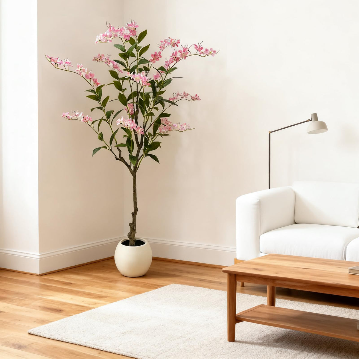 Jasmimeiro artificial 150 cm com ramos ajustáveis e vaso branco, decoração interior e exterior, rosa - rosa 150 cm — foto 2