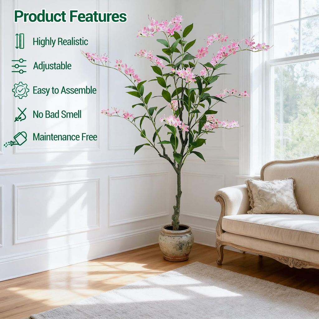 Jasmimeiro artificial 150 cm com ramos ajustáveis e vaso branco, decoração interior e exterior, rosa - rosa 150 cm — foto 3