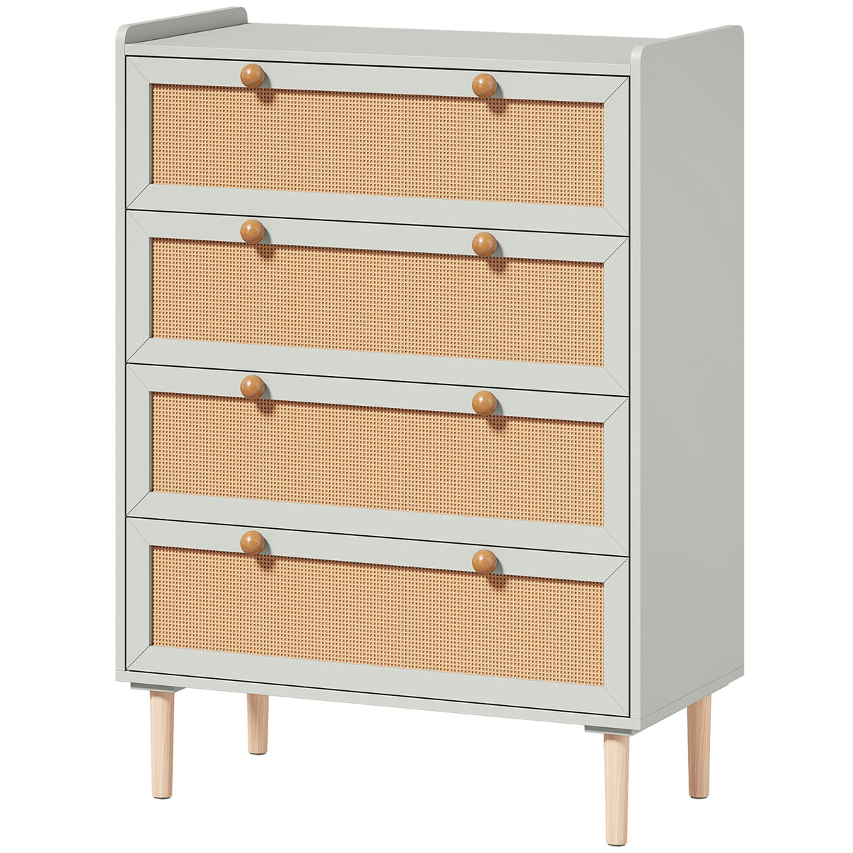 Cómoda 4 Gavetas em Madeira e Rattan PVC Estilo Boêmio para Quarto Entrada Corredor 80x40x109,2 cm Verde Sálvia — foto 1