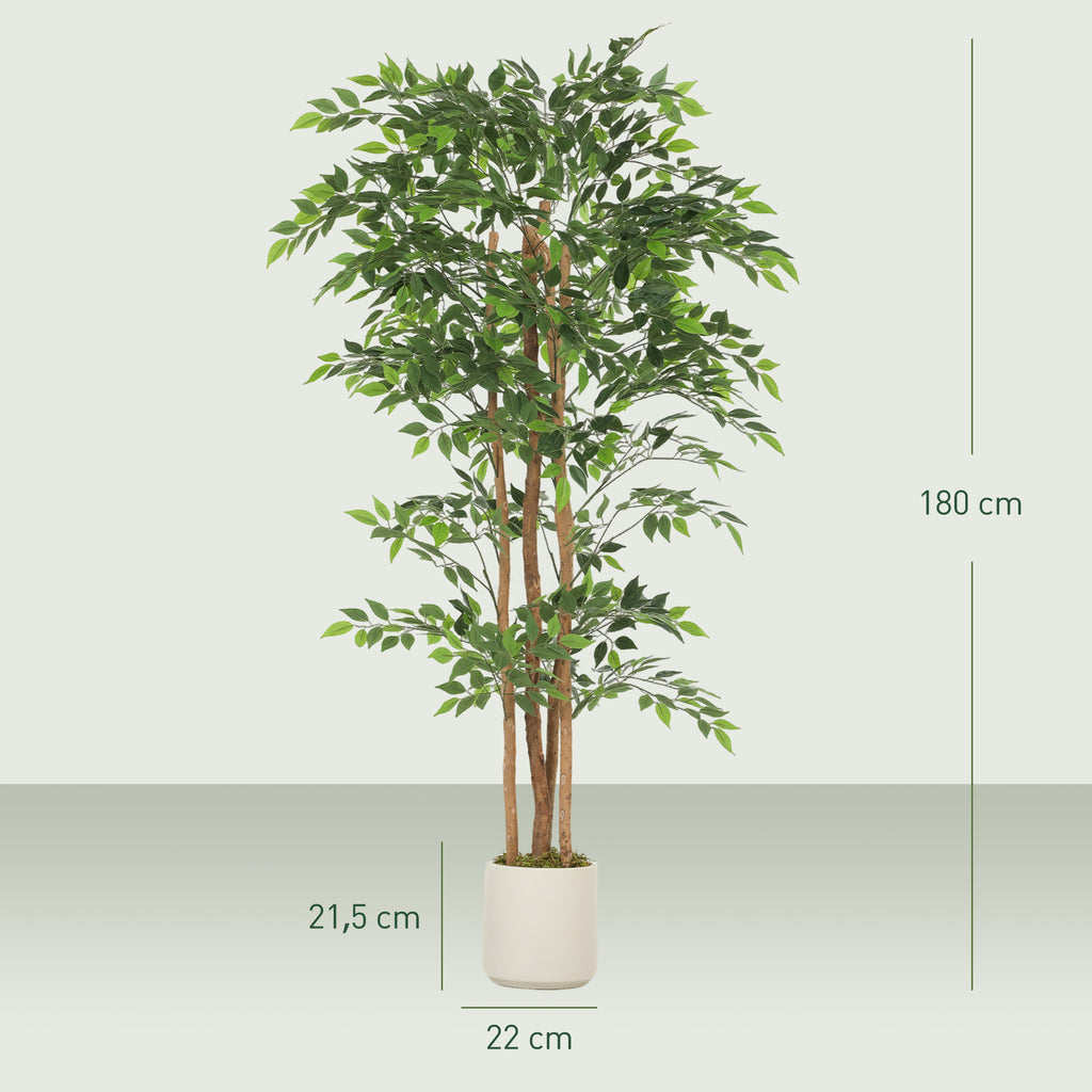 Banyan artificial Planta artificial com tronco de madeira maciça, vaso, para sala de estar, quarto, escritório 75 x 75 x 180 cm Verde — foto 2
