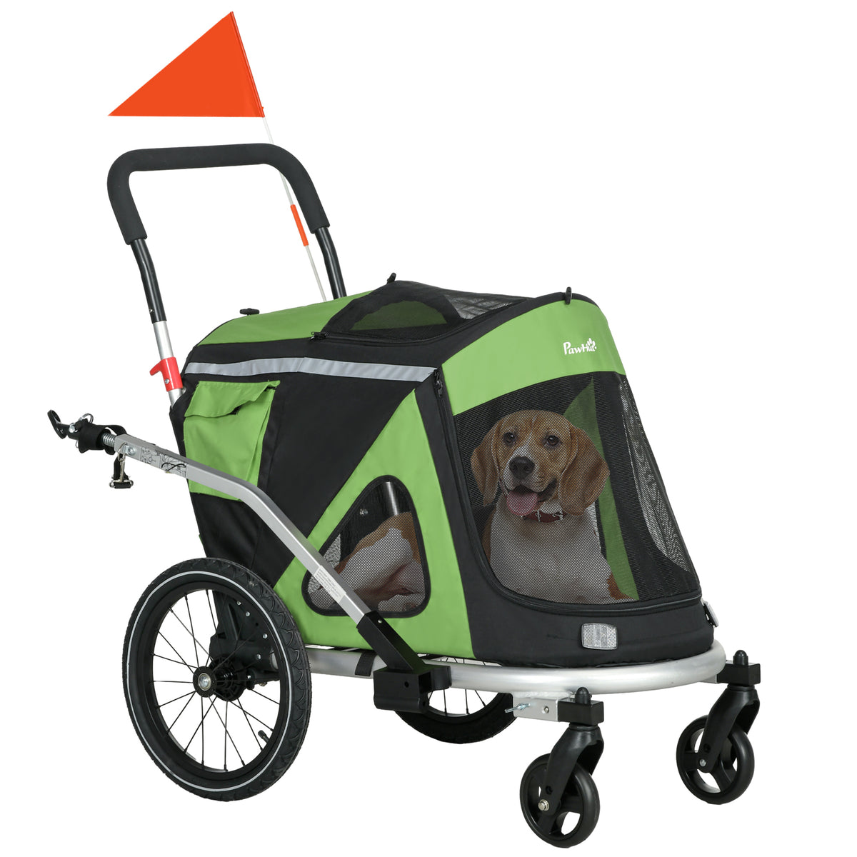 Carrinho de Cão 2 em 1 Corredor de Cão Reboque de Bicicleta 2 Refletores 1 Corda de Segurança 150x68x95 cm Verde — foto 1