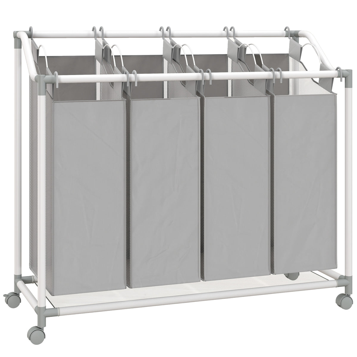 Cesto de roupa móvel, carrinho para roupa suja, cesto com rodas com 4 sacos removíveis, 4 x 40L, 97 x 38 x 81 cm, cinza — foto 1