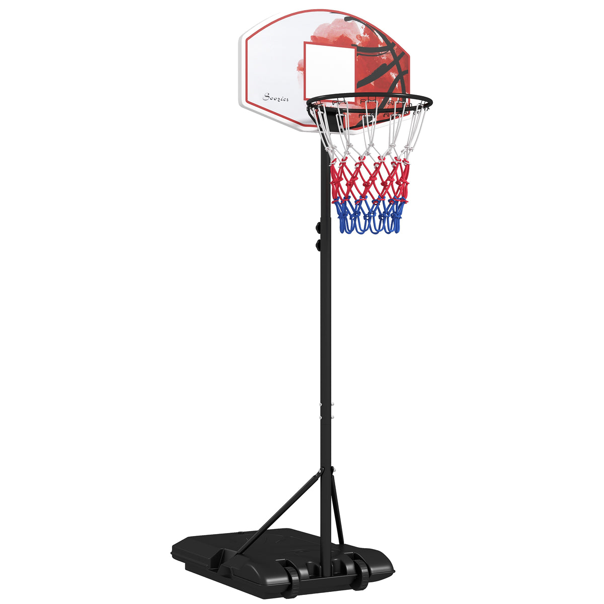 Cesto de basquete ajustável em altura, independente, com rede e rodas, base grande, 179-209 cm, plástico, aço — foto 1