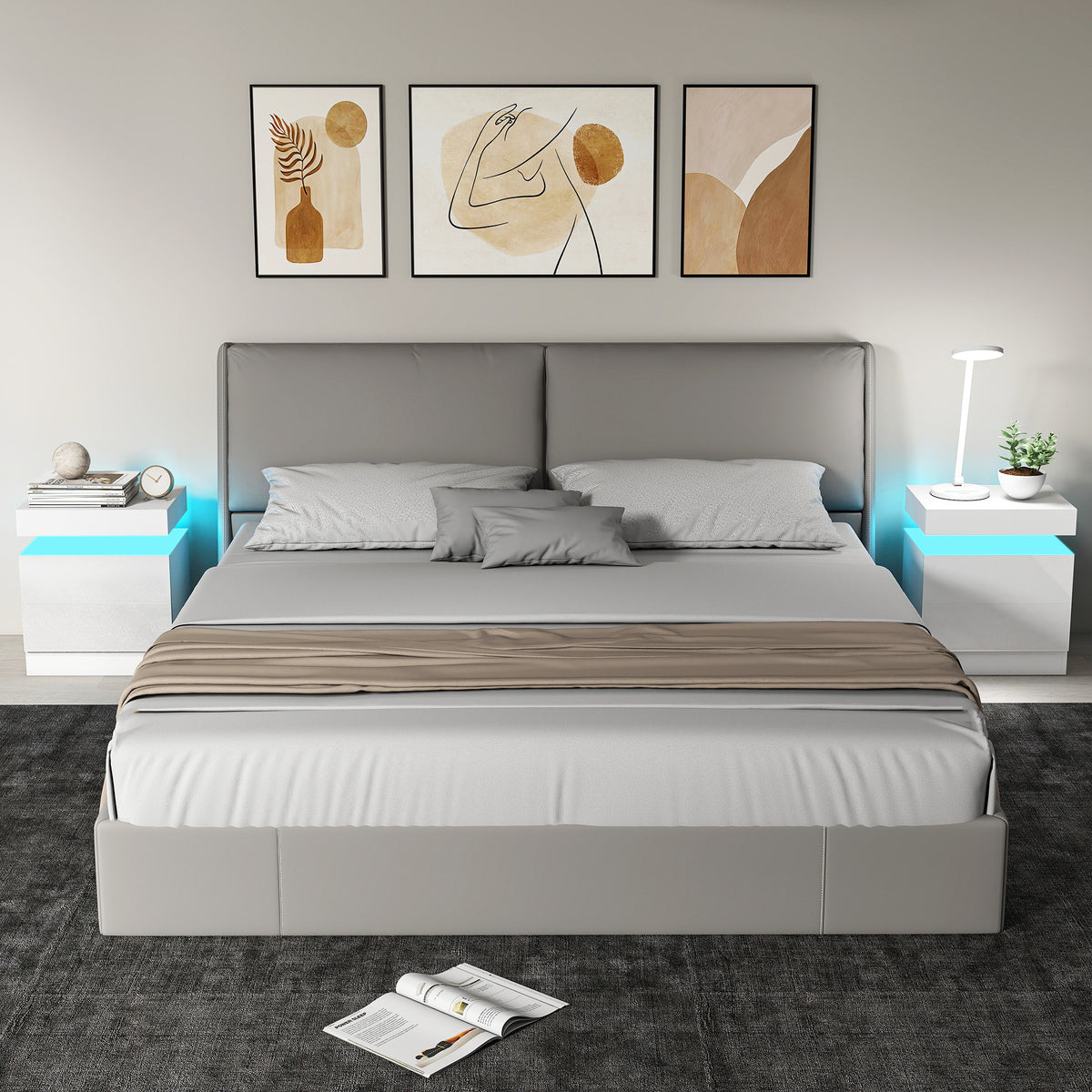Conjunto 2 Mesas de Cabeceira LED a 16 Cores e 4 Modos com 2 Gavetas em Madeira 45x35x52 cm Branco Brilhante — imagem 3