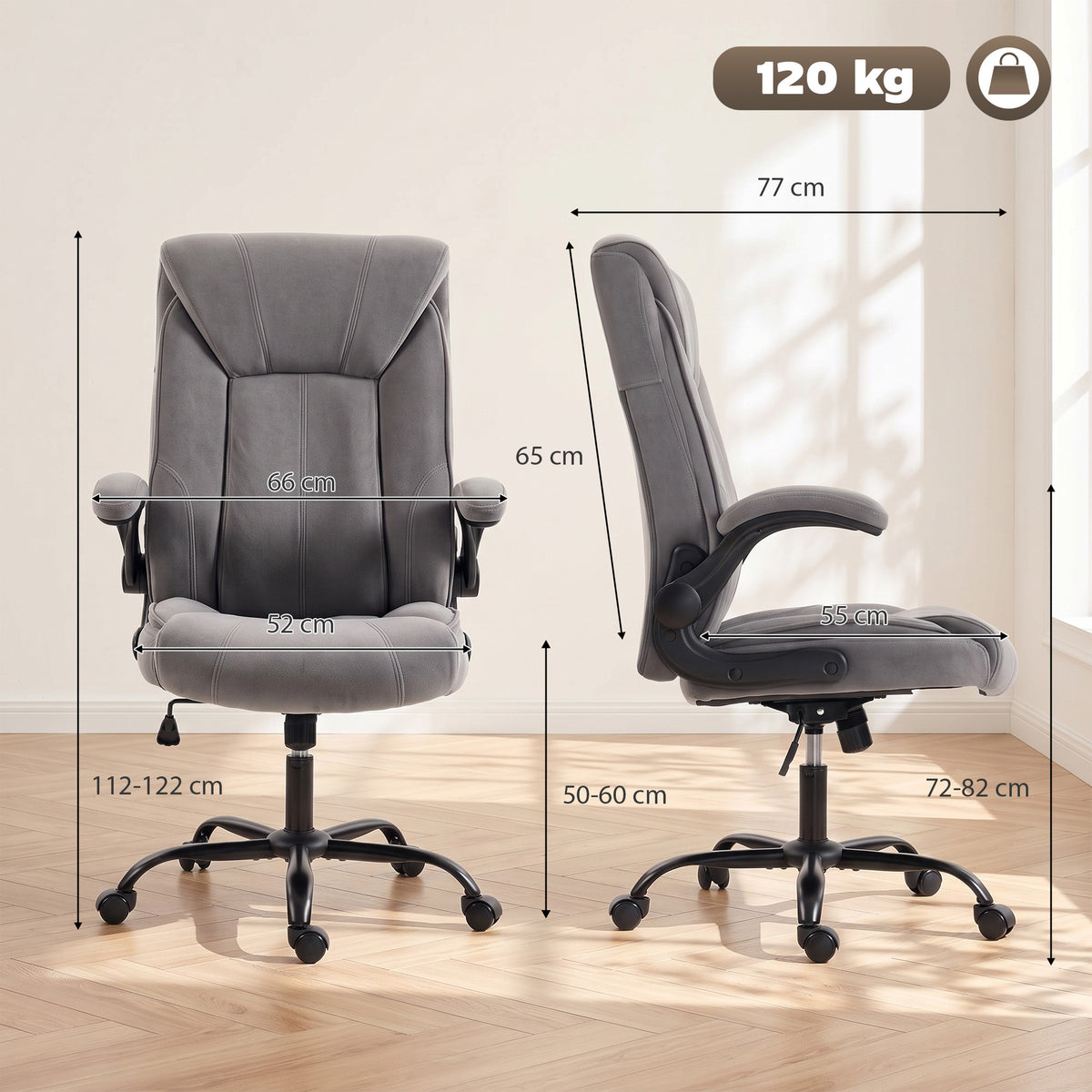 Cadeira de Escritório Ergonômica Rotação 360° Função de Balanço Cadeira de Secretária de Tecido Cinza — foto 2