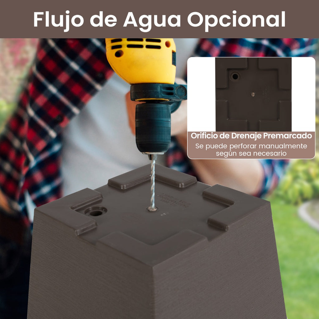Kit 2 Vasos Altos Quadrados com Rega Automática e Cubo Interior Removível Castanho 29,5x29,5x57cm — foto 5